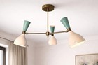 Vintage 1950s Brass Chandelier 6-light Flush Mount Mid-century Modern Ceiling