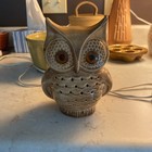 Vintage Ceramic Owl Night Light Table Lamp Big Orange Glowing Eyes Tested Works