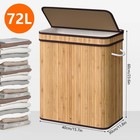 72l Bamboo Laundry Hamper With Lid   Removable Liner Foldable Basket Natural