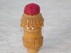 Antique Victorian Carved Wood Acorn Thimble Sewing Pin Cushion Case W  Thimble