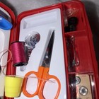 Vintage Red Travel Sewing Kit 80s Hard Plastic Compact Repair Kit Mini Scissors