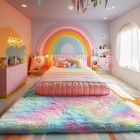Extra Large Shaggy Rugs Rainbow Soft Fluffy Floor Mat Carpet For Living Room