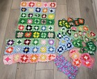 Vtg Crochet 4  Granny Squares   Unfinished Afghan Lot Bright Pastels 96 Pieces 
