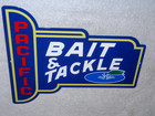 Vintage Pacific Bait   Tackle Shop W  Fish 12  Metal Fishing Gasoline   Oil Sign