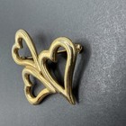 Three Hearts Gold Tone Brooch Pin J64
