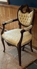 Antique French Provincial Louis Xvi Rococo Off White Gold Tufted Chair