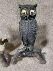 Vintage Pair Of Cast Iron Owl Fireplace Andirons Black Legs Broken Read