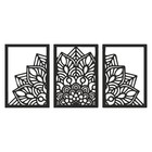 Mandala Metal Wall Art 3 Panel Set   Black Laser Cut Floral Wall Decor For Home
