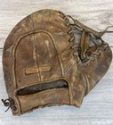 Vintage Early Catchers Mitt Leather Baseball Prewar Era Glove Laced Perimeter