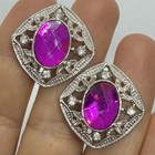 Vtg Art Deco Bright Pink Rhinestone Silvertone Filigree Statement Earrings Post