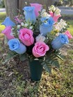 Cemetery Vase Memorial Silk Flower Arrangement Spring Pink   Blue