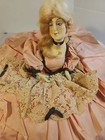  Vintage Porcelain Half Doll Pillow Boudoir Pin Cushion Pink Satin Dress