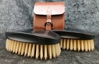 Antique Pair Of Real Ebony Clothes Brushes Mappin   Webb With Leather Case U1s3