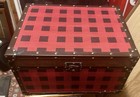 Vintage Plaid   Leather Wooden Chest Storage Trunk   Decorative Treasure Box