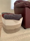 Large Tan   White Cotton Rope Basket  Blanket Basket  Storage Basket  Laundry