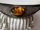 Major Yumi Ueno Japanese Vintage Artisan Modernist Brooch Sterling Amber Pearls