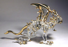 Winged Dragon Figure Hand Blown Art Glass Figurine Gold Trim 6 Inch - Decor Gift
