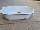 Large Enamel Ware Tub Basin Oval Wash Bowl 26    White W  Blue