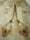 Exquisite Antique 1920 s Jeweled Scissors Filigree Brass Germany Embroidery 5 