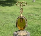 Antique French Ormolu Brass Filigree Amber Glass Perfume Bottle Vanity Dresser