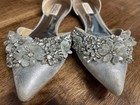 Badgley Mischka Silver Pointed Toe Ankle Strap Bridal Flats Shoes