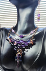 Fused Purple Glass Lattice Necklace Amethyst Choker And Drop Earring Jewelry Set