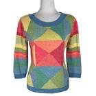 Y2k Talbots Vintage Colorblock Sweater Patchwork Knit Top Boho Mod Art Size S