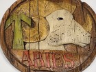 Vtg 1970 s Aries 10  Zodiac Sign 3-d Chalkware Horoscope Wall Plaque Wood Look