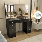 Vanity Makeup Table  Glass Top  Mirror Cabinet  9 Drawers  Crystal Ball Knobs