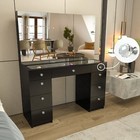 Vanity Makeup Table W  Glass Top  Mirrors Cabinet  9 Drawers  Crystal Ball Knobs
