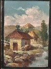 Antique C1940 South American Adobes On River Oil Painting Signed A  Salgurros