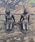 Vtg Mcm Brass Kneeling Nude Women Bookends Art Deco Metal Rare H