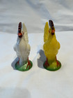 Rare Vintage 1950 Pair Knickerbocker Rooster Rattles Yellow   White Hard Plastic