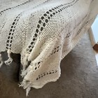 Vtg Off White Ivory Afghan Open Weave Handmade Blanket Throw