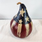 Primitive Hand Painted  Americana Decorative Genuine Gourd Flag Stars Stripes