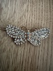 Gold Tone Metal Rhinestone Butterfly Hair Barrette Clip Clear Stones Women