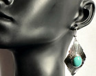 Turquoise Oval Dangle Earrings Sterling Silver Southwestern Drop 1 8   