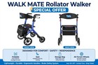 Walk Mate 4-wheel Rollator Walker With Seat  Foldable  Storage Bag Blue black