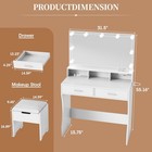 White Vanity Desk With Mirror And Lights  Makeup Vanity With Storage Chair   Dra