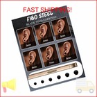 Fibo Steel 6 Pairs Stainless Steel Black Stud Earrings For Men Women Faux Gauges