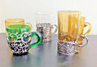 Lot Of 5 Antique Bohemian Liqueur Cordial Cups  Mugs Silver Holder  Etched Moser