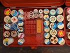 Vintage Mcm Set 2 Wilson Co Wil-hold Sewing Box   70 Thread Spools Rust Orange