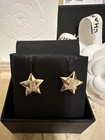 Chanel 25b Champaign Gold Star Crystal Embellished Cc Stud Earrings