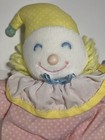 Vtg Eden Pastel Clown Plush Rattle Lovey Pink Yellow Bow Hat Baby Toy Stuffed