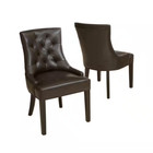 New Brown Leather Tufted Dining Chairs Set Of 2 - Elegant Modern Design