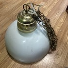 Vintage 15    White Plastic Globe Swag Pendant Light Brass Mcm Retro 70s
