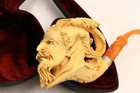 Ornate S  Yanik Carved Meerschaum Unsmoked Horned Demon Man 11x4  Pipe