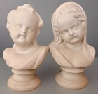 Antique 19th C French Bisque Porcelain Child Busts     Rare Matched Pair