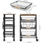 4 Tier Kitchen Metal Rolling Utility Cart W 3 Basket Wooden Top Pantry Cart Rack
