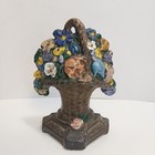 Antique Cast Iron Door Stop Basket Of Flowers Floral Painted Doorstop Decor   4
